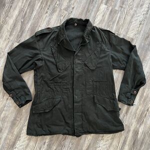 Vintage Black Military Field Jacket Cotton Utility Coat Epaulettes Button Front